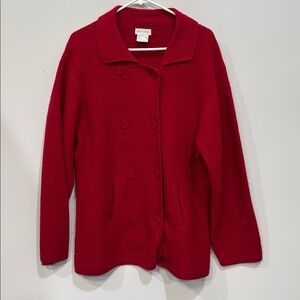 Vintage Pierre Cardin 100% Wool RED Anchor Button Peacoat Womens‎ X-Large